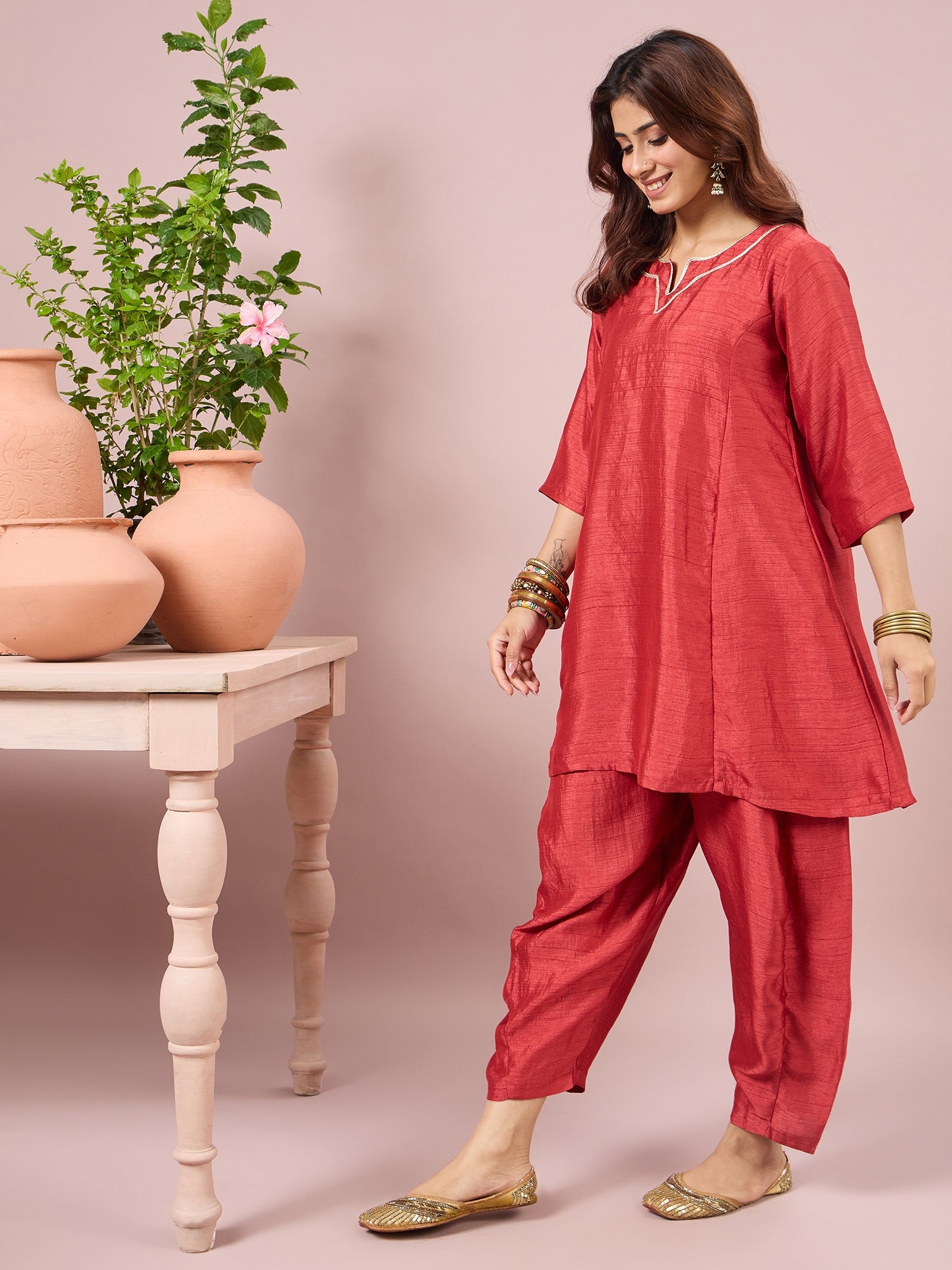 Dusty Red Peplum Balloon Coord Set (To be dispatched in 7 -10 days)