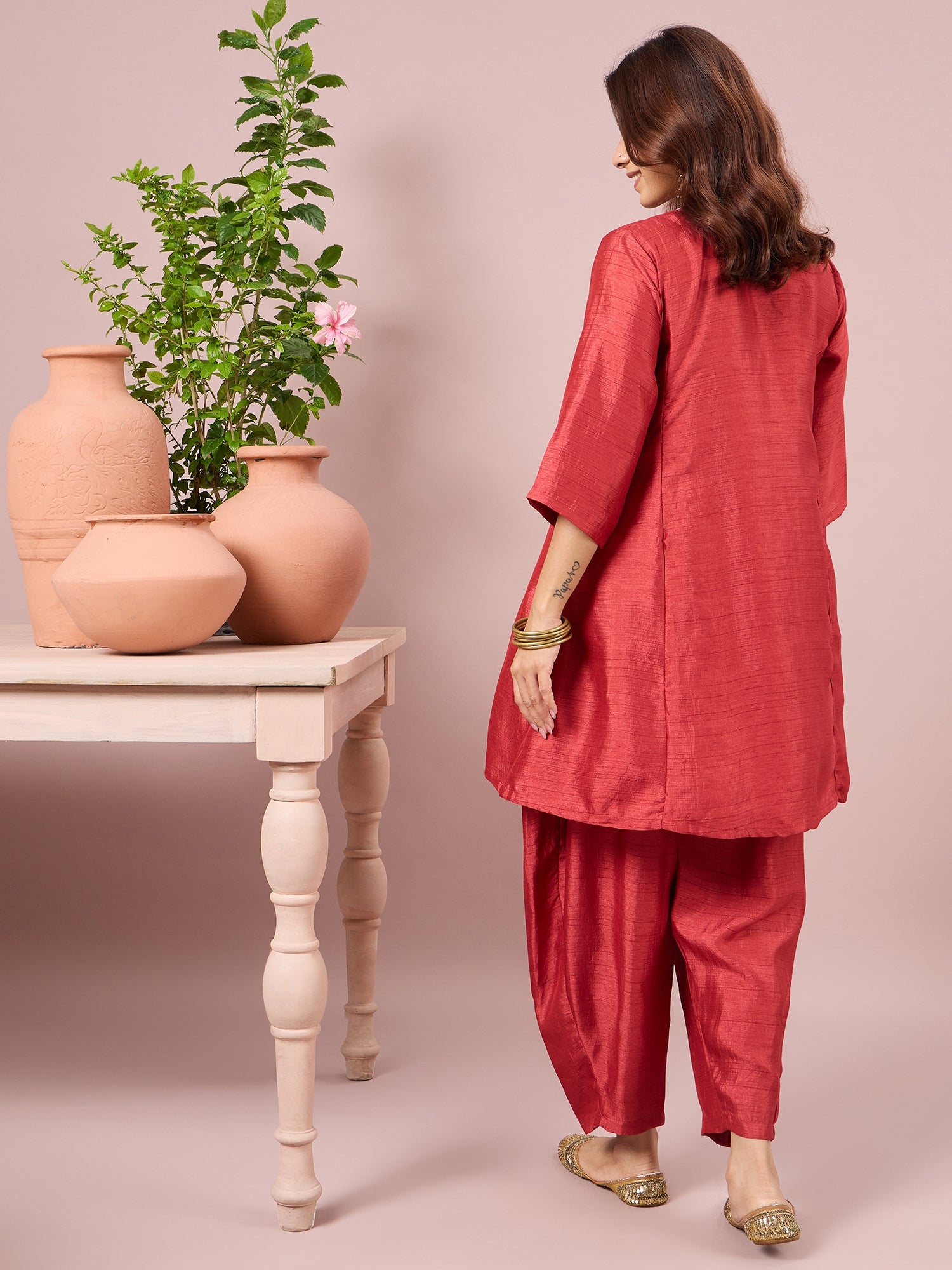 Dusty Red Peplum Balloon Coord Set (To be dispatched in 7 -10 days)