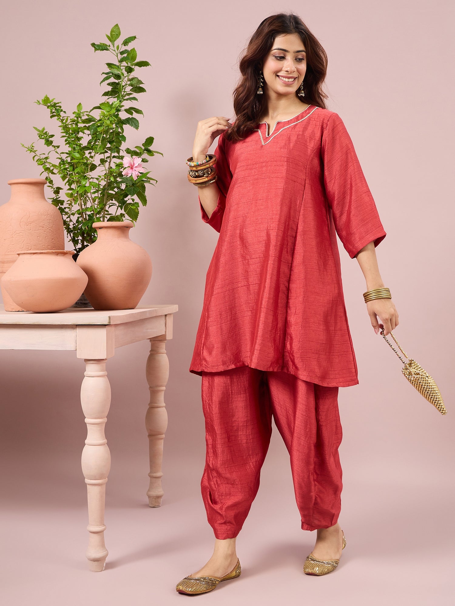 Dusty Red Peplum Balloon Coord Set (To be dispatched in 7 -10 days)