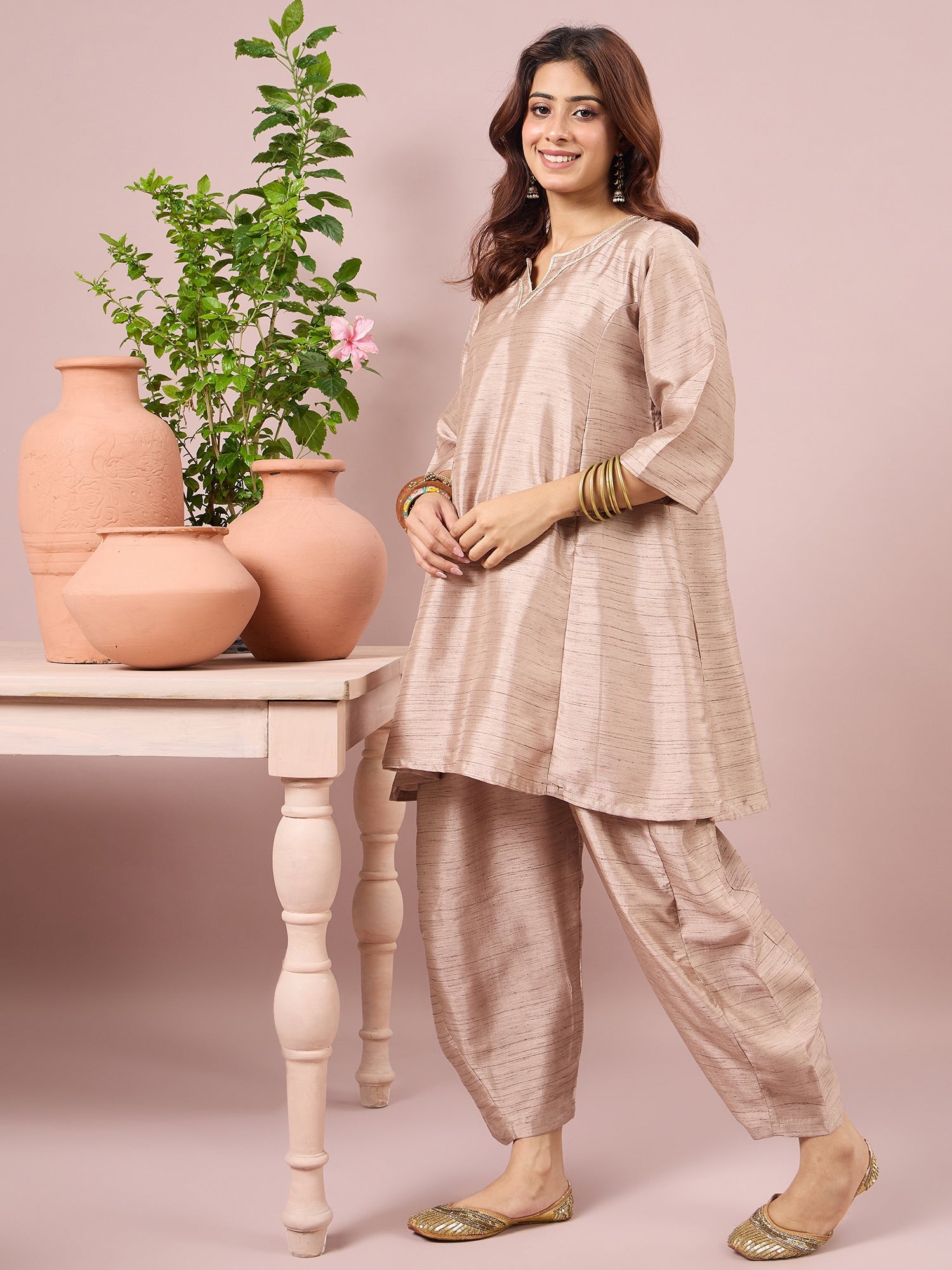 Beige Cream Peplum Balloon Coord Set (To be dispatched in 7 -10 days)