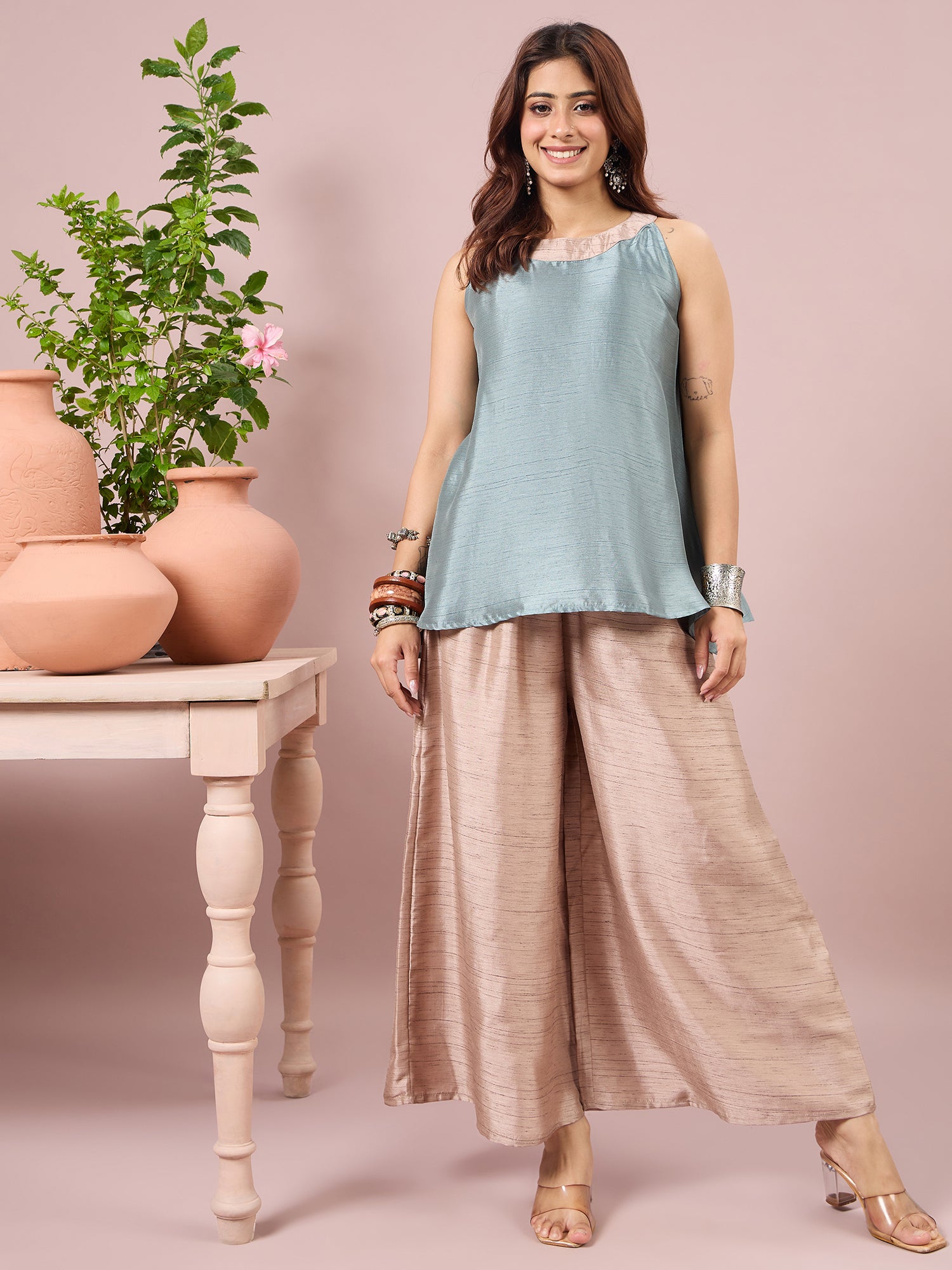 Sage Green Halter Top Beige Coord Set (To be dispatched in 7 -10 days)
