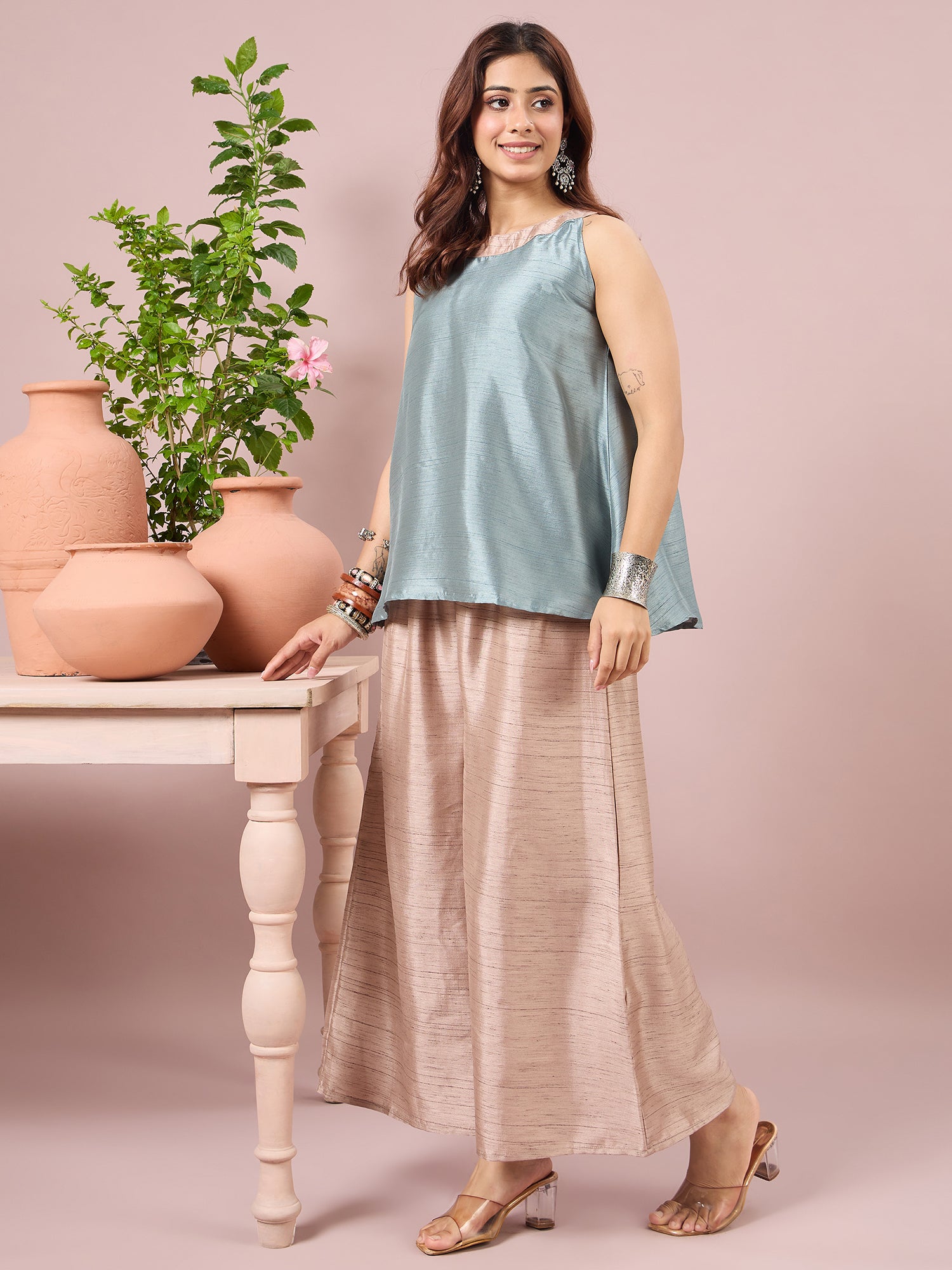 Sage Green Halter Top Beige Coord Set (To be dispatched in 7 -10 days)