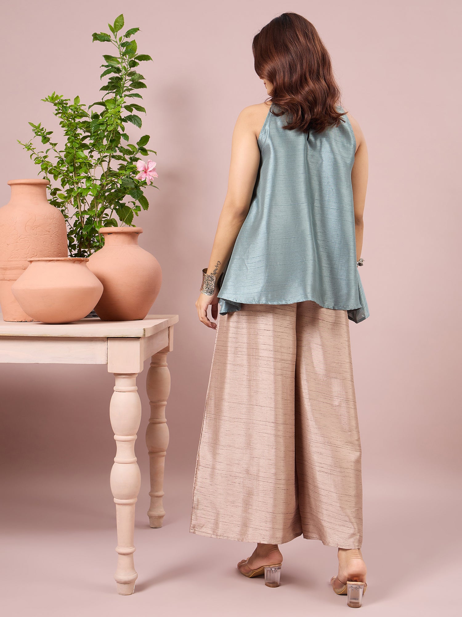 Sage Green Halter Top Beige Coord Set (To be dispatched in 7 -10 days)