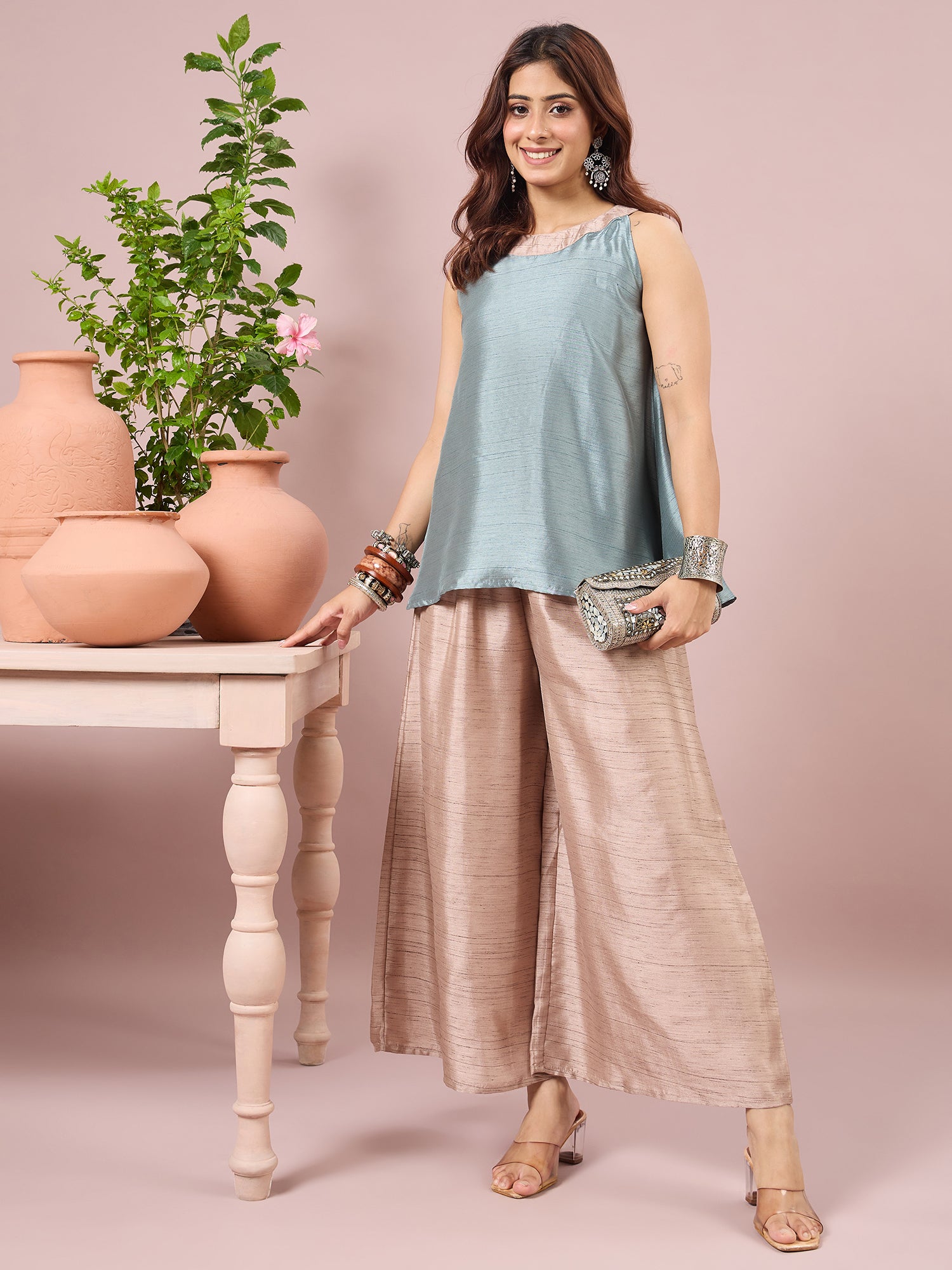 Sage Green Halter Top Beige Coord Set (To be dispatched in 7 -10 days)