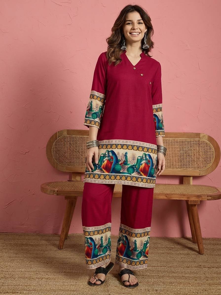 Maroon Art Border Button Coord Set (To be dispatched in 7 -10 days)