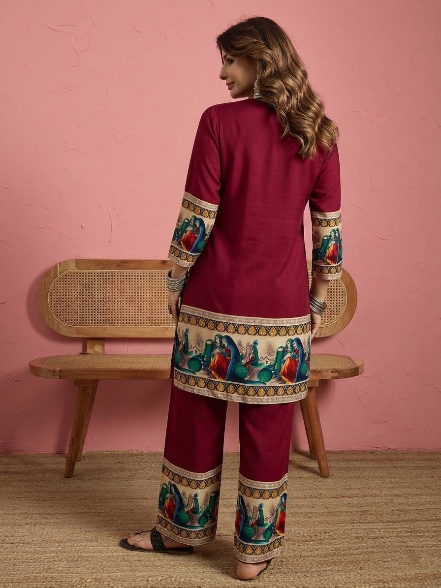 Maroon Art Border Button Coord Set (To be dispatched in 7 -10 days)
