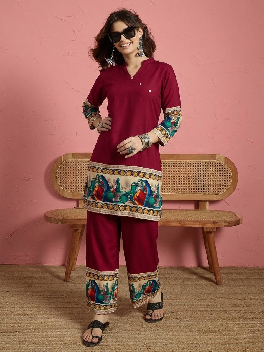 Maroon Art Border Button Coord Set (To be dispatched in 7 -10 days)