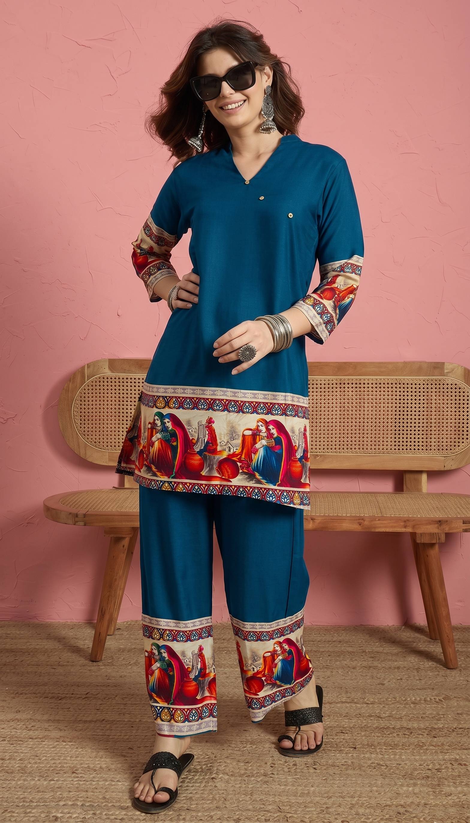 Peacock Teal Art Border Button Coord Set (To be dispatched in 7 -10 days)