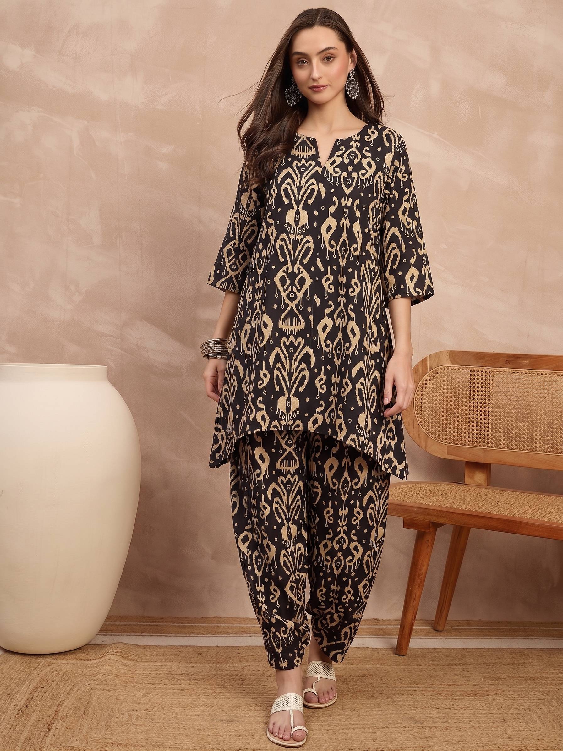 Black Damask Baloon Coord Set  (To be dispatched in 7 -10 days)