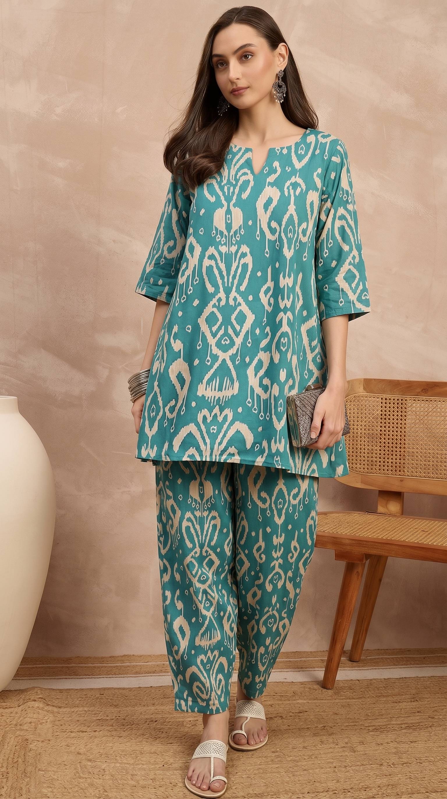 Teal Damask Balloon Coord Set (To be dispatched in 7 -10 days)
