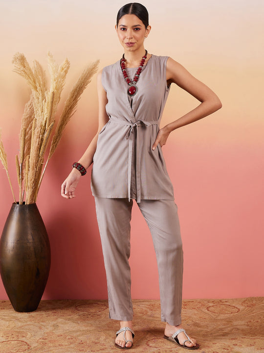 Light Grey 3 Piece Coord Set With Belt