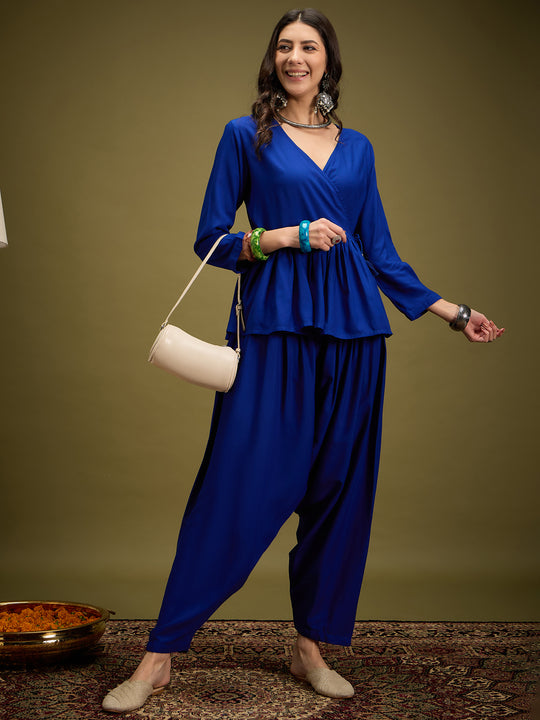 Ink blue Angrakha Dhoti Coord Set