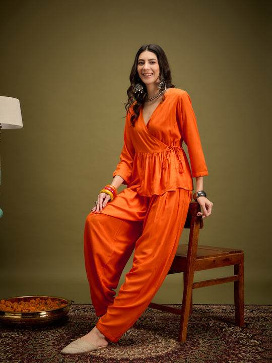 Orange Angrakha Dhoti Coord Set