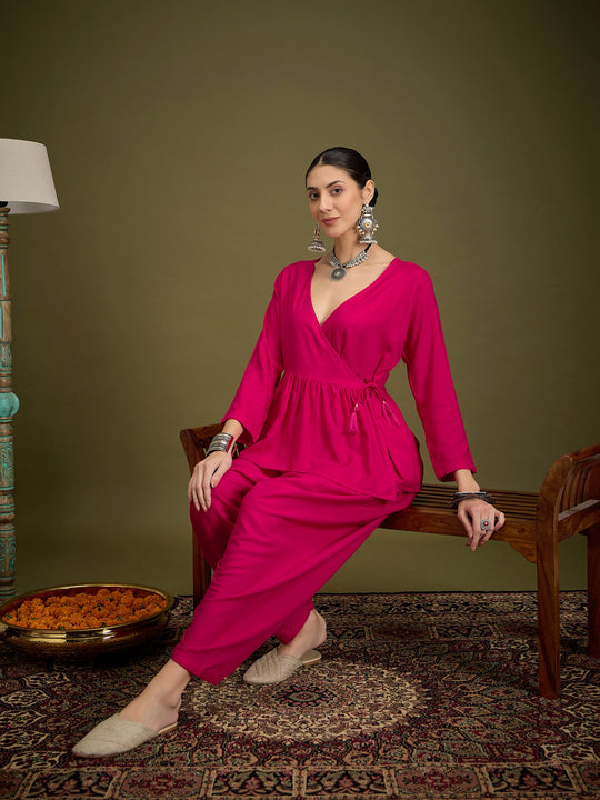 Fuchsia Angrakha Dhoti Coord Set