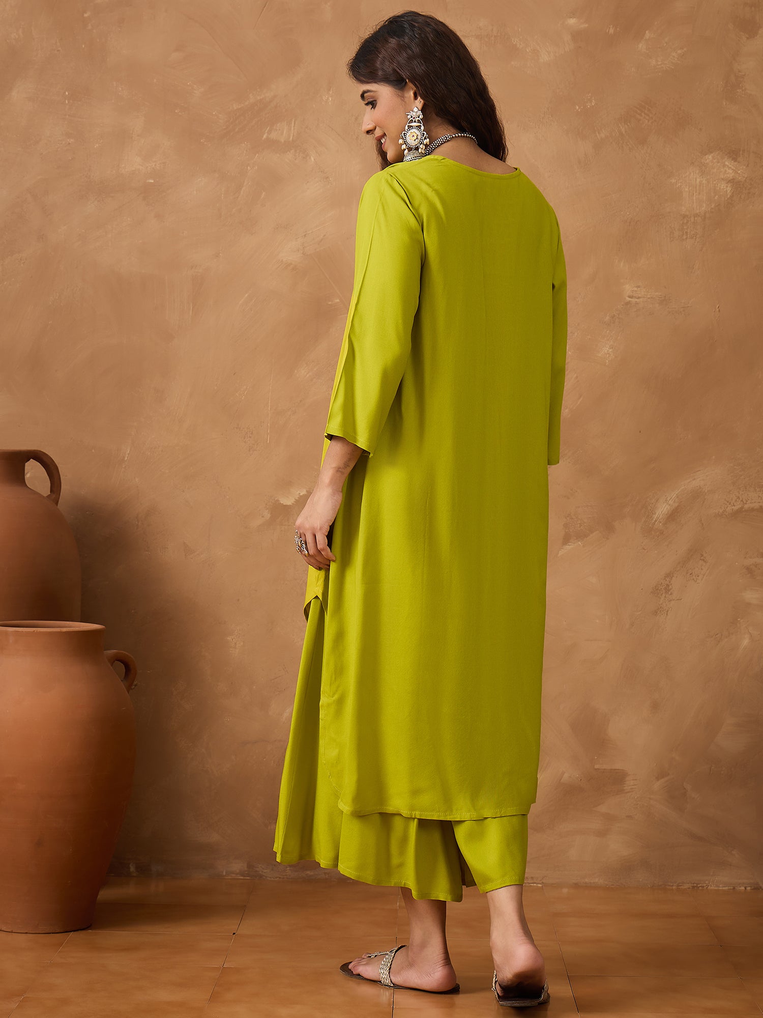Lemon Yellow V Neck Flared Palazzo Set