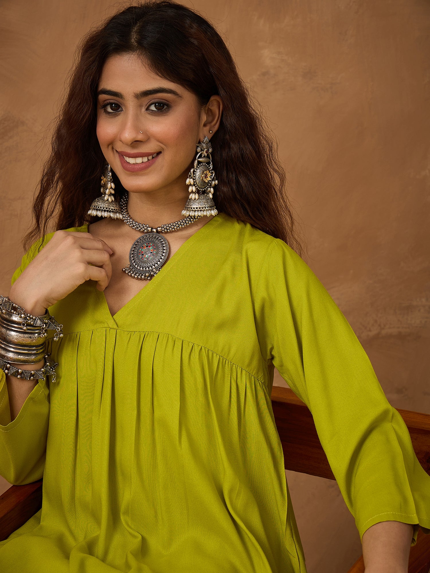 Lemon Yellow V Neck Flared Palazzo Set