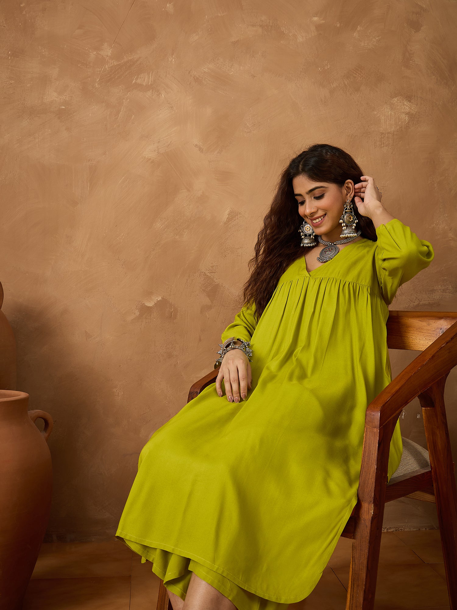 Lemon Yellow V Neck Flared Palazzo Set