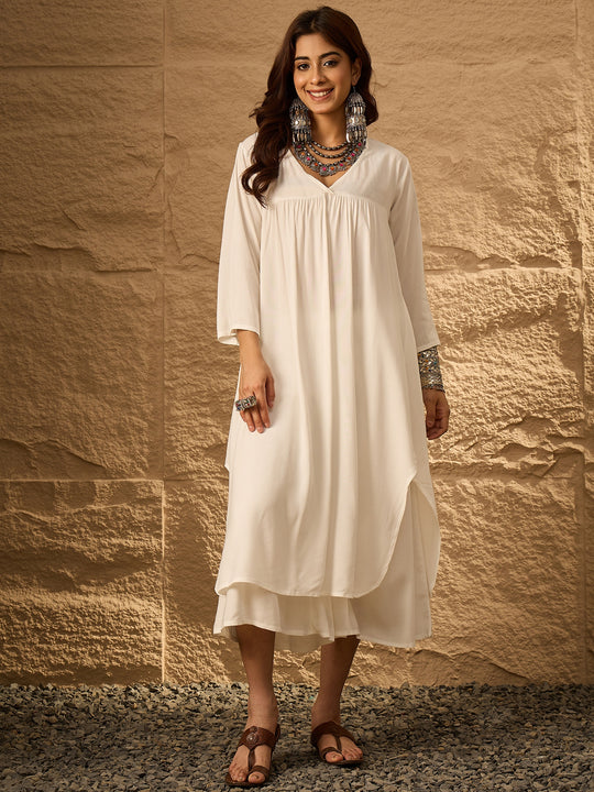 White Flared Kurta Palazzo Set