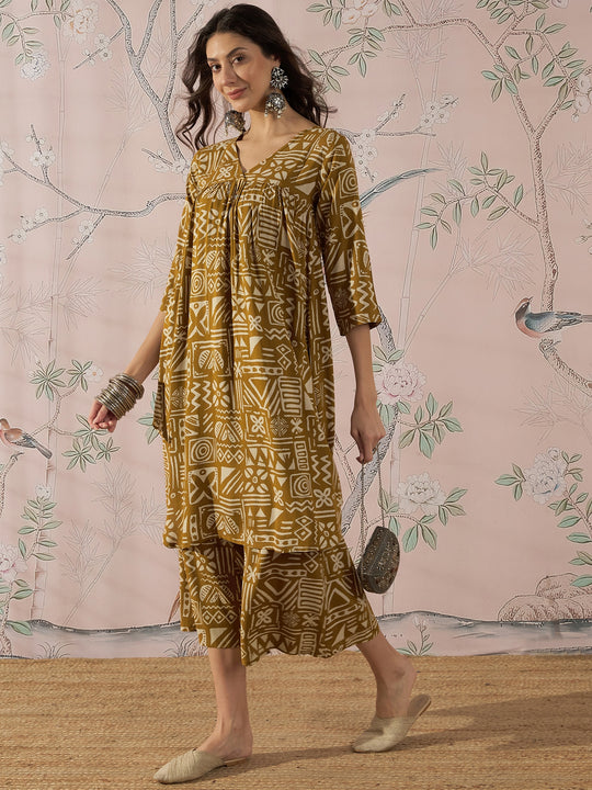 DARK YELLOW ETHNIC  FLARED KURTA SET
