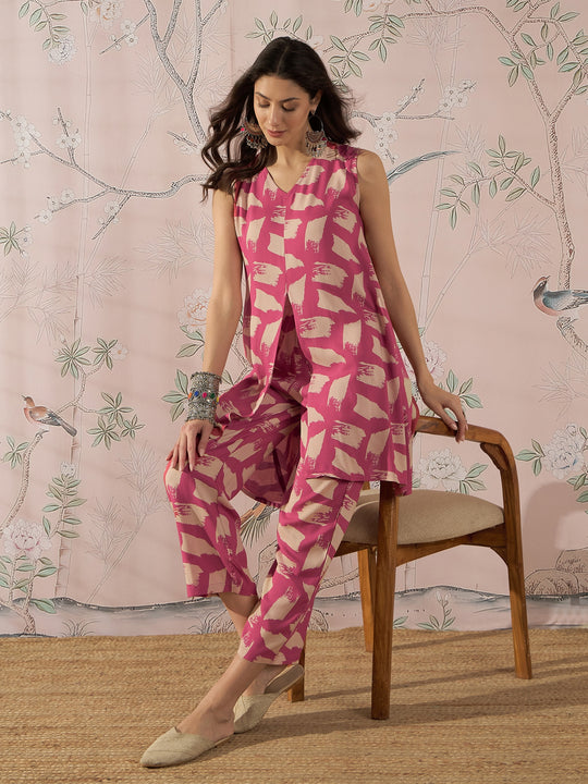 PUNCH PINK BEIGE SLIT KURTA SET