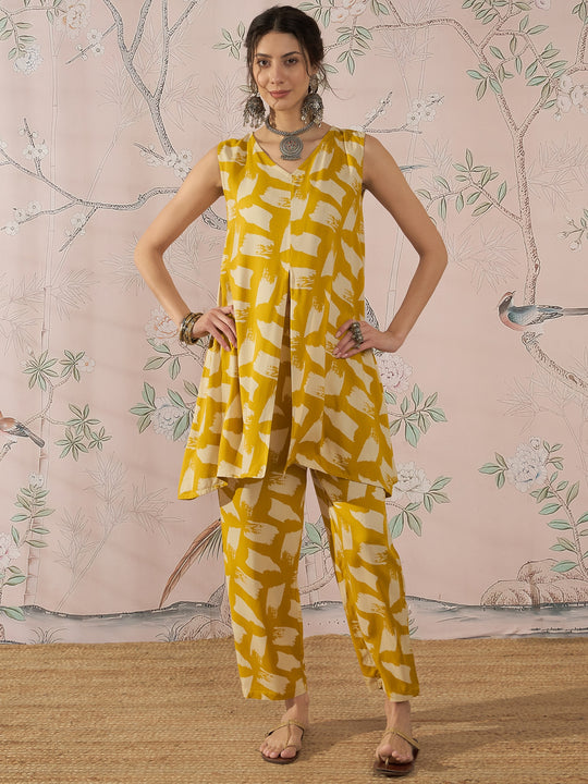 HONEY YELLOW BEIGE SLIT KURTA SET