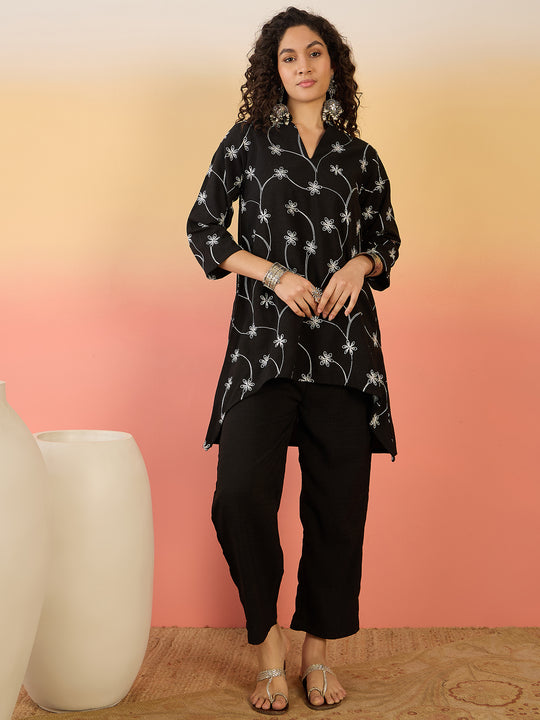 BLACK EMBROIDERY MANDARIN BLACK SET