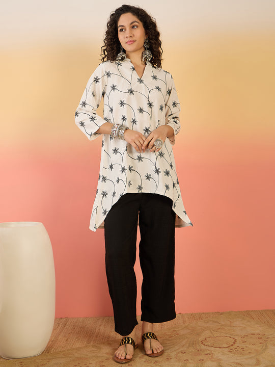 WHITE EMBROIDERY MANDARIN BLACK SET
