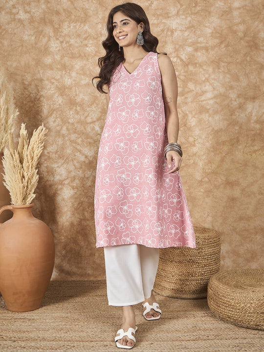 Pastel Peach V Neck Aline Kurta Set