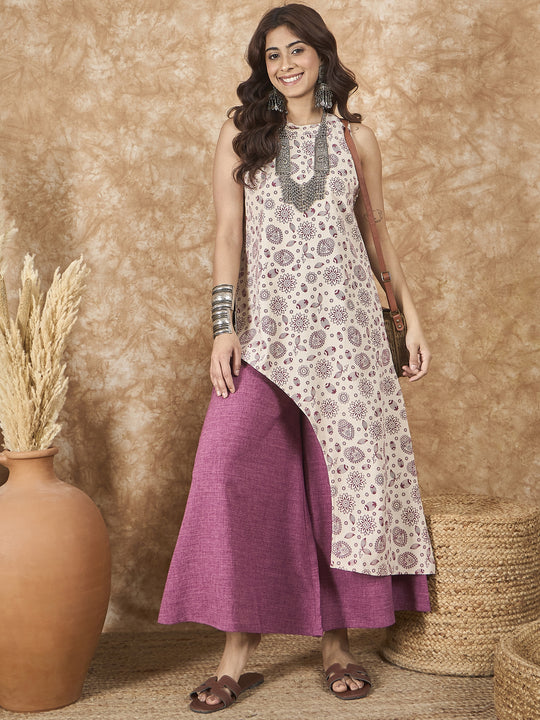 Dusty Mauve Side Assymetric Kurta Set
