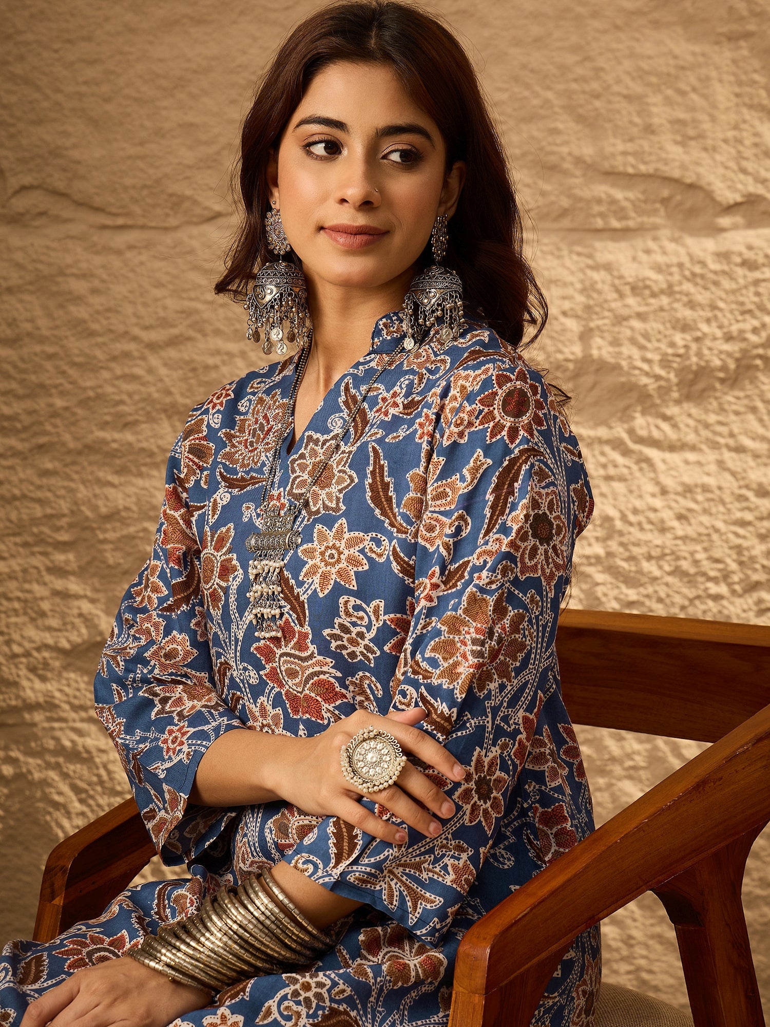 Indigo Big Jaal Mandarin Kurta Set
