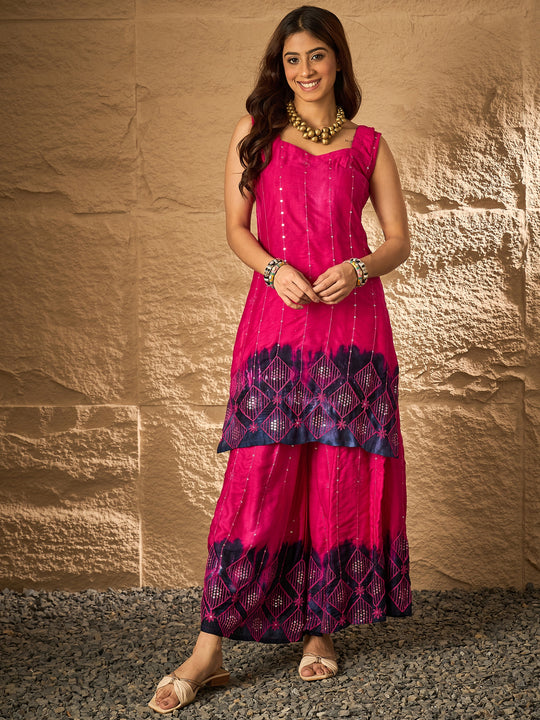 Fuchsia Tie & Dye Sweetheart Kurta Set