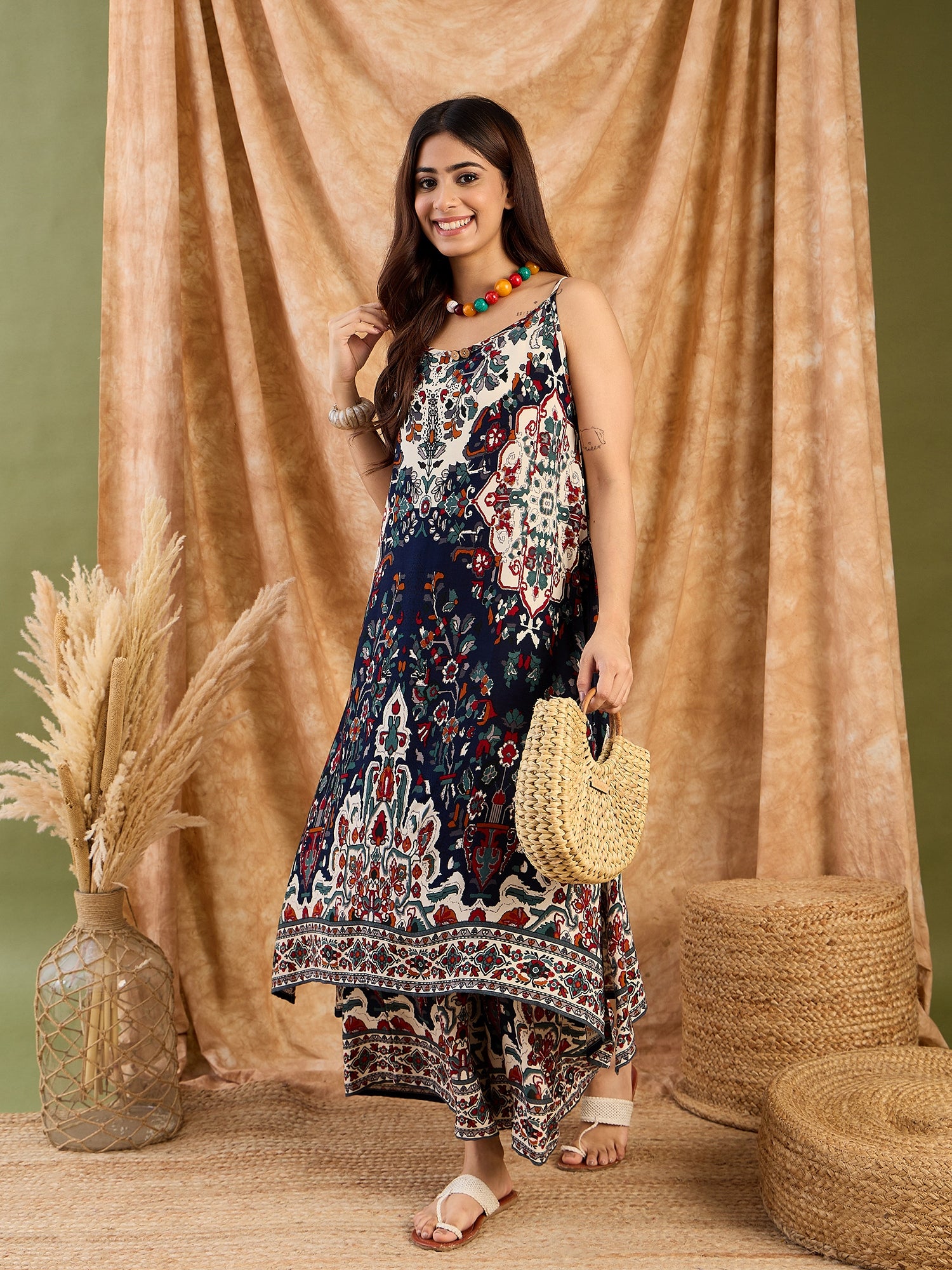Cream Multi Abstract Strappy Set