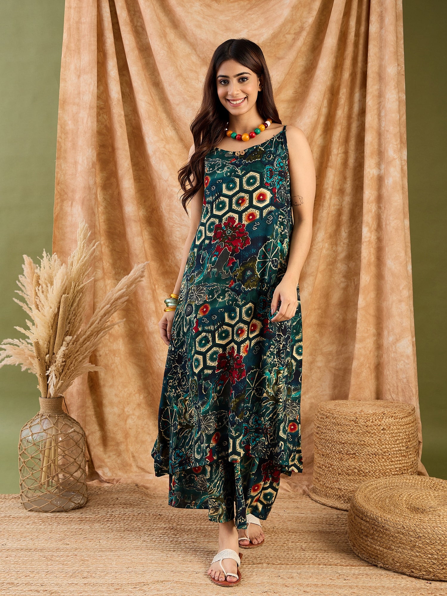 Dark Teal Foil Print Strappy Set