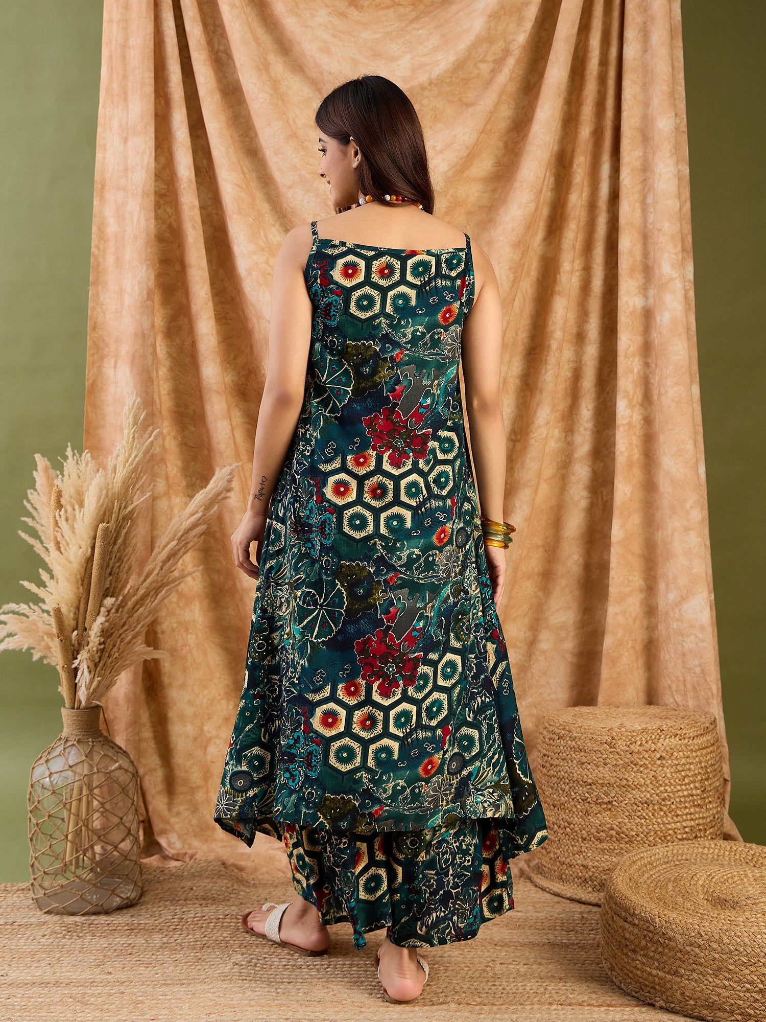 Dark Teal Foil Print Strappy Set