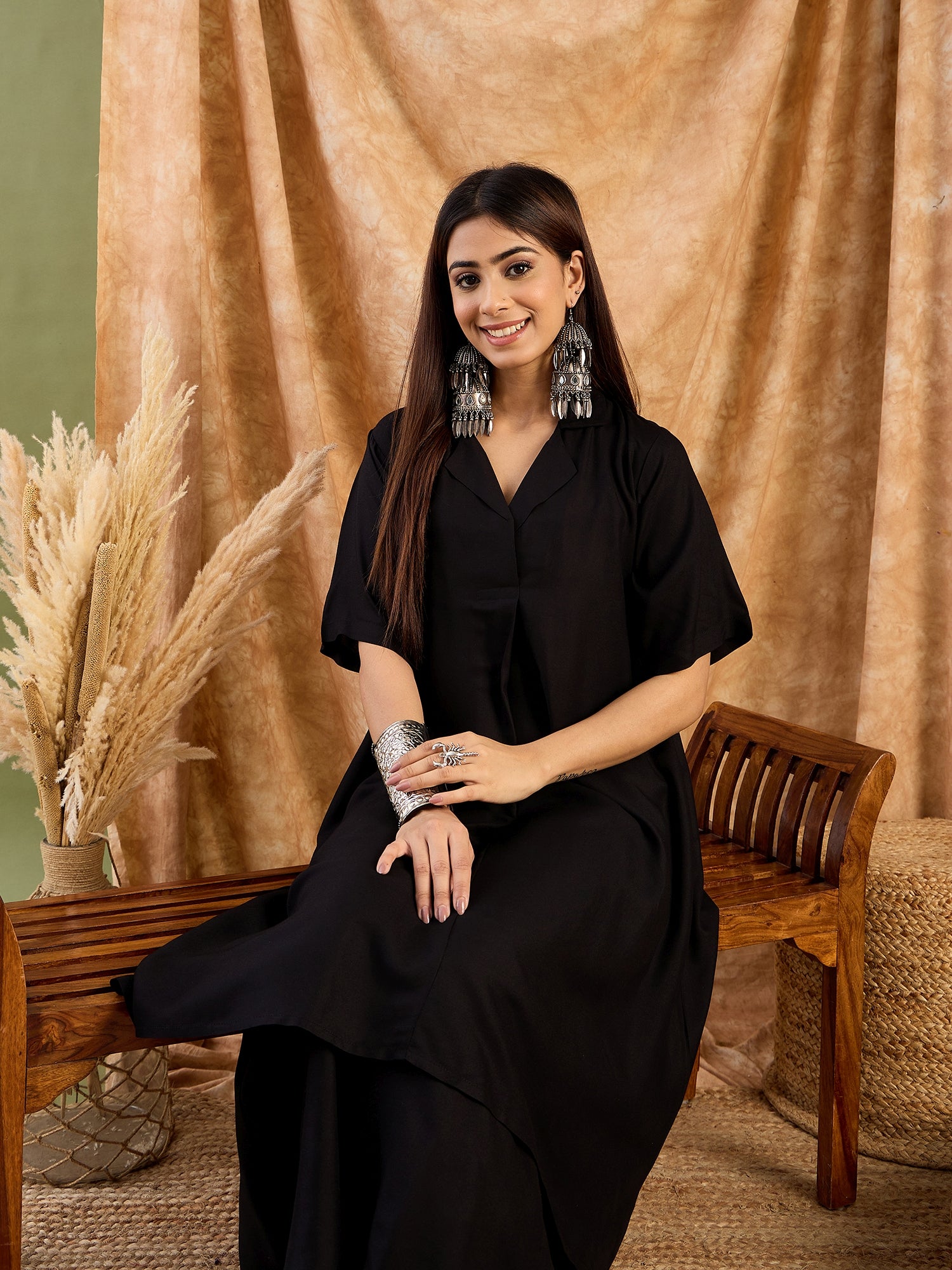 Black Collar Neck Kurta  Set
