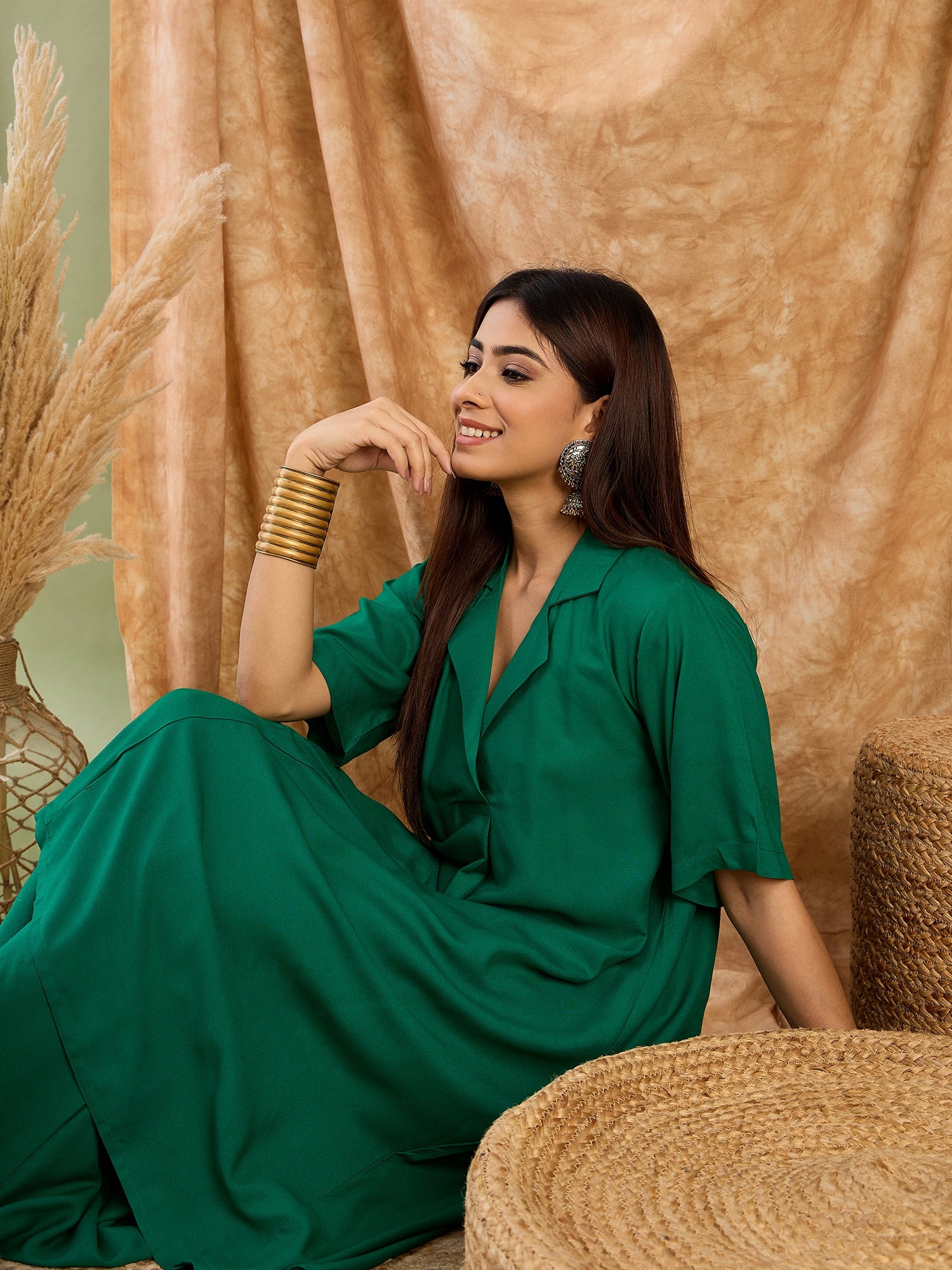 Forest Green Collar Neck Kurta Set