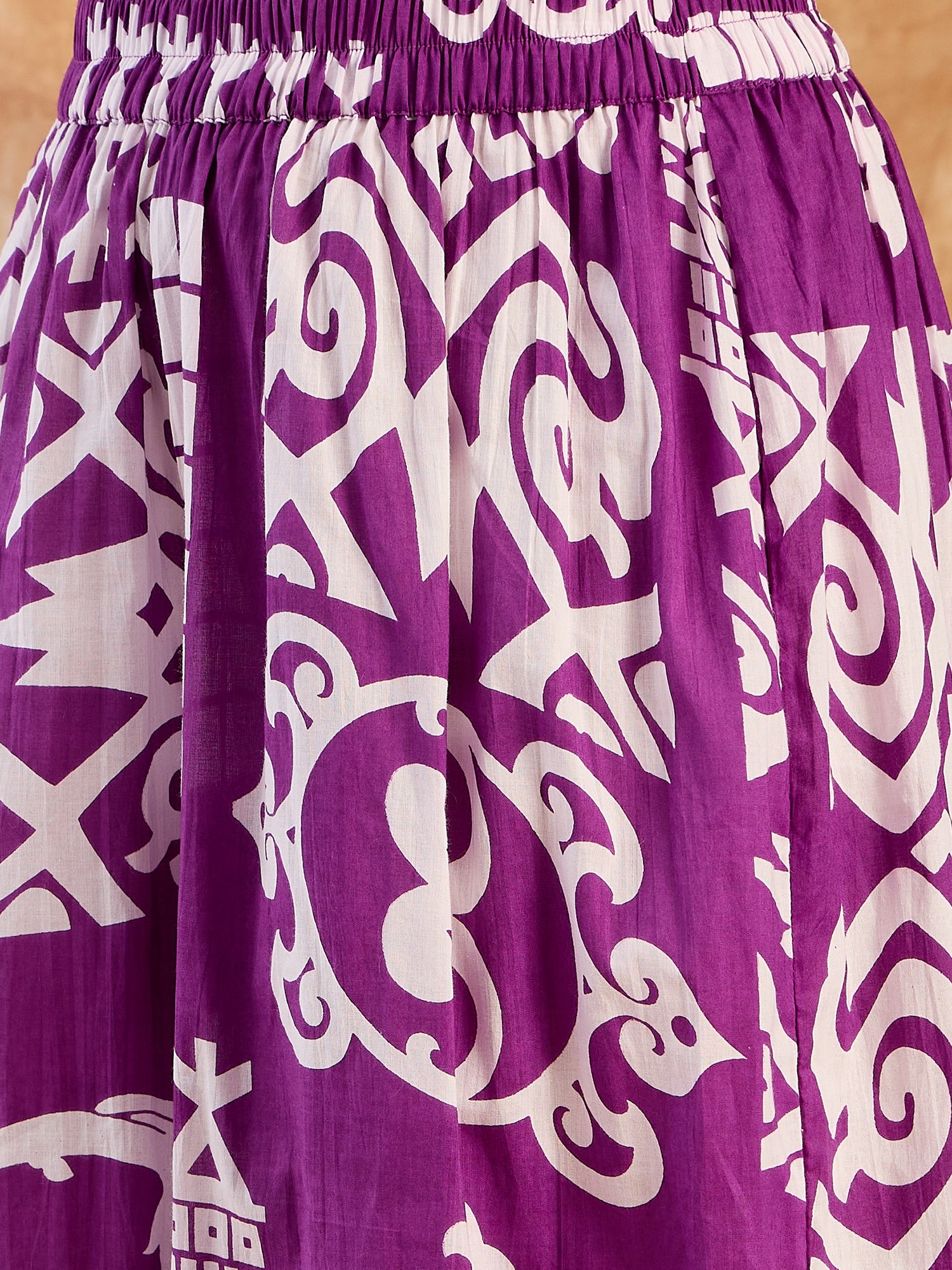 Purple White Print R Neck Kurta Set