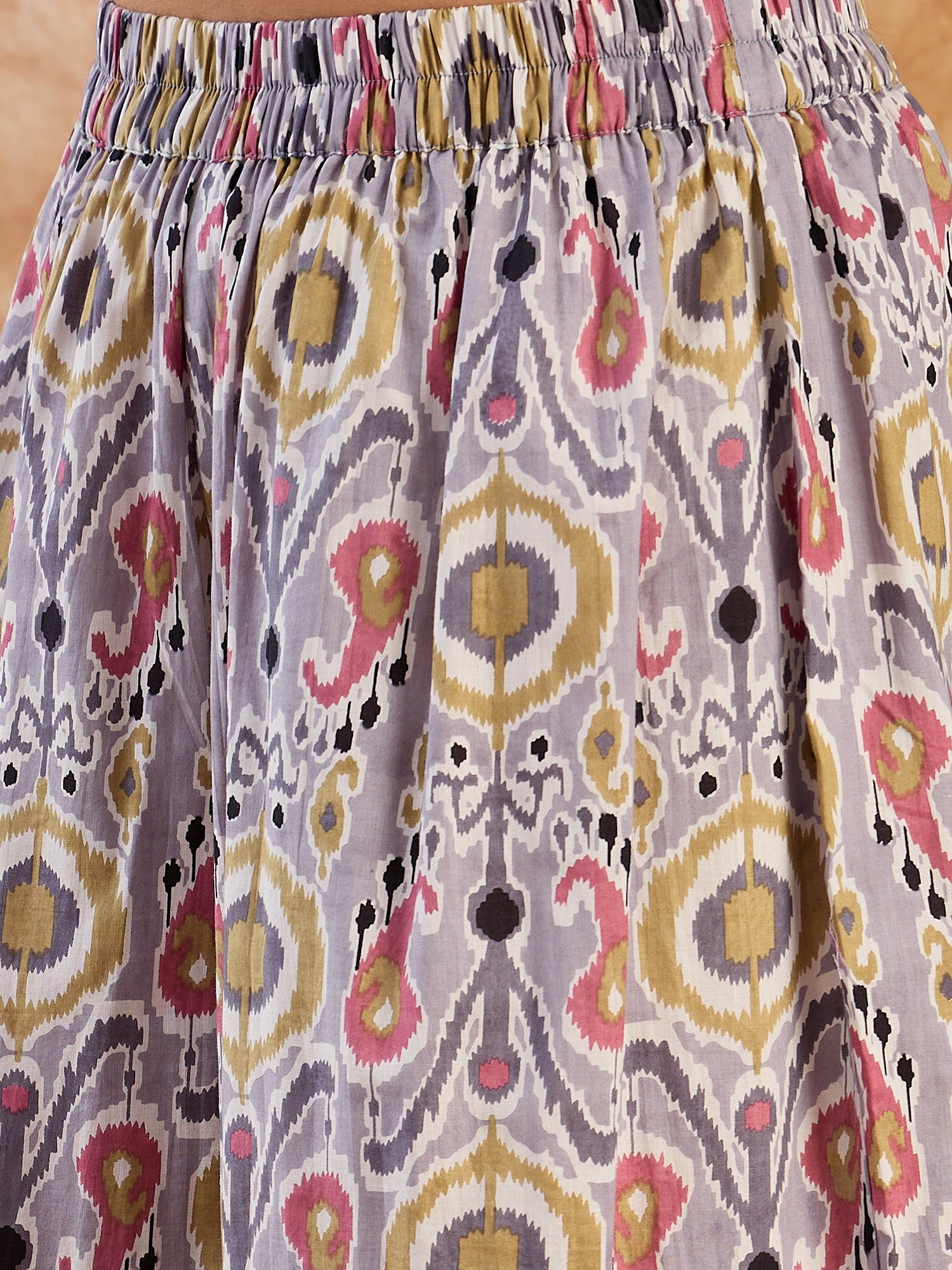 Light Grey Olive Ikkat V Neck Kurta Set