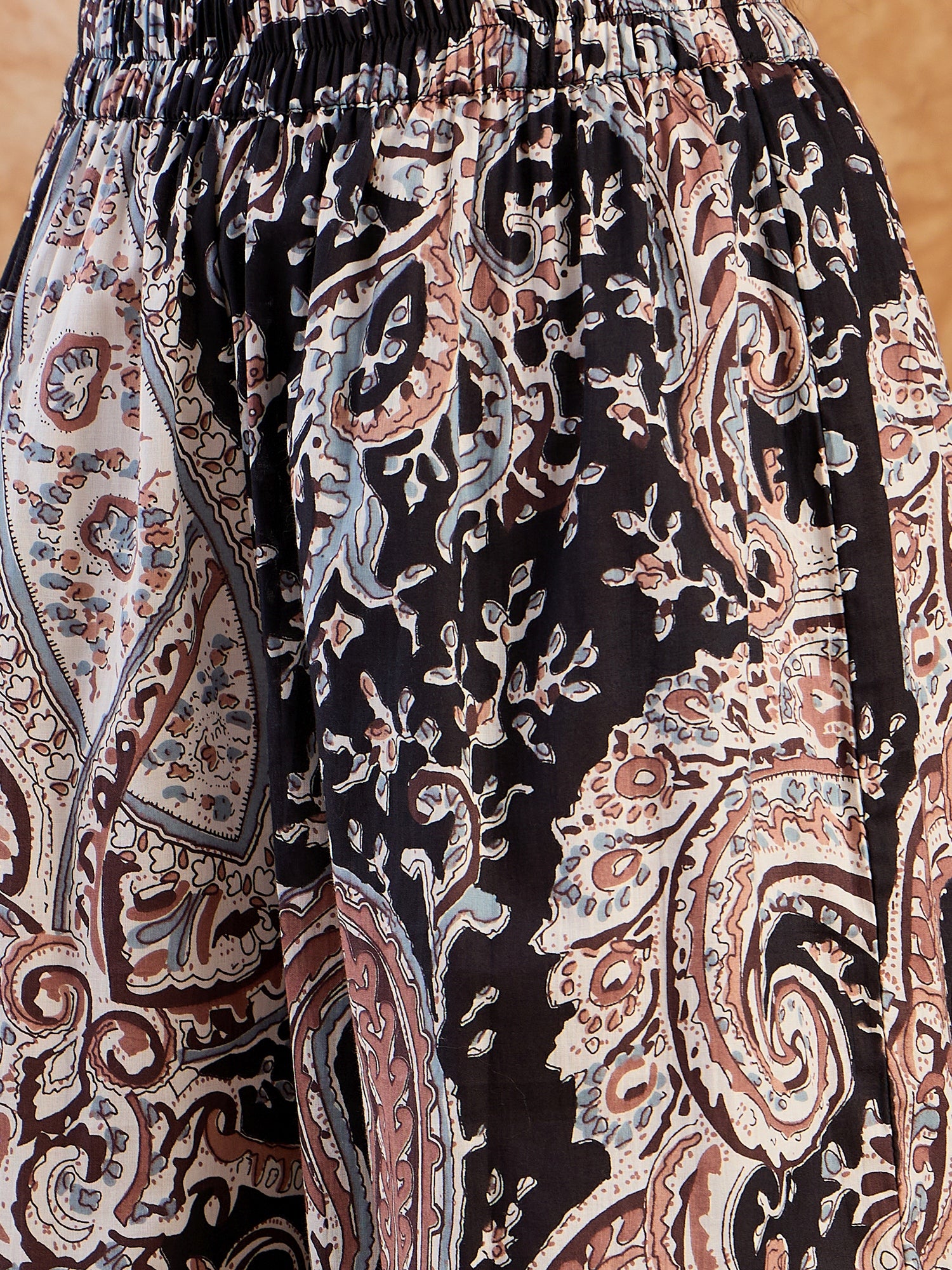 Black Brown Paisley V Neck Kurta Set