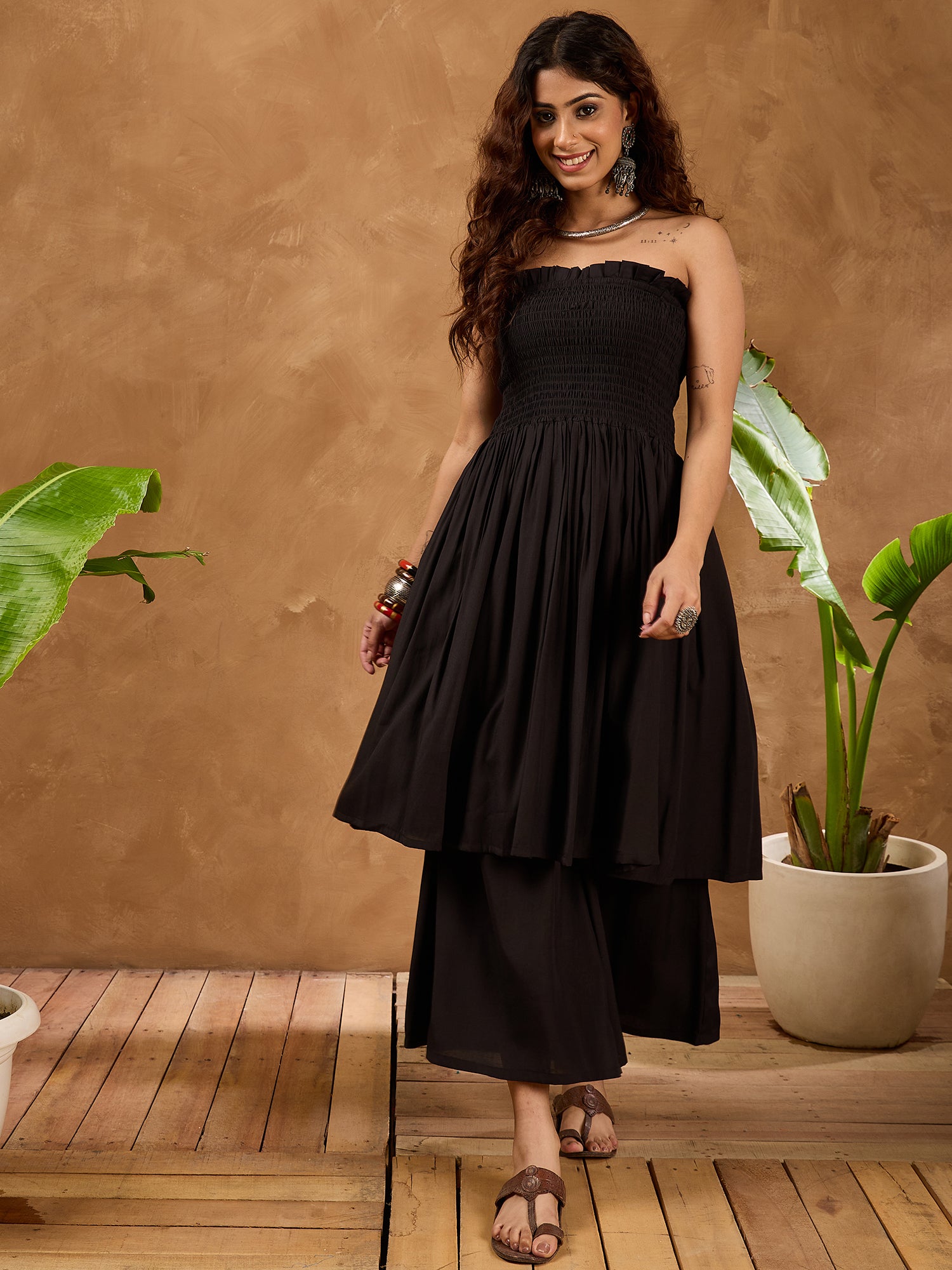 Black Silk Offshoulder Kurta Set