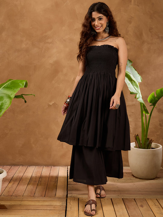Black Silk Offshoulder Kurta Set