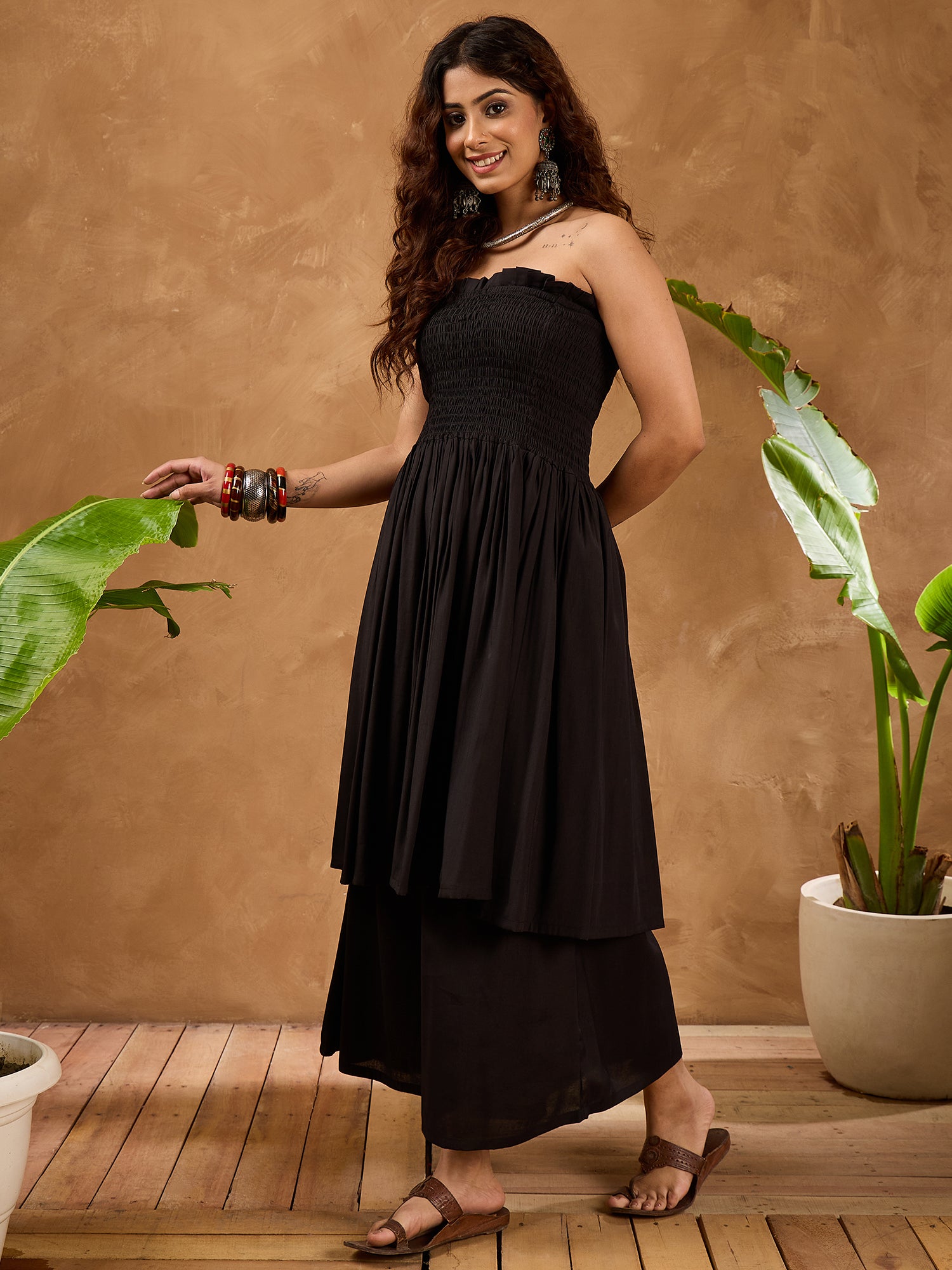 Black Silk Offshoulder Kurta Set