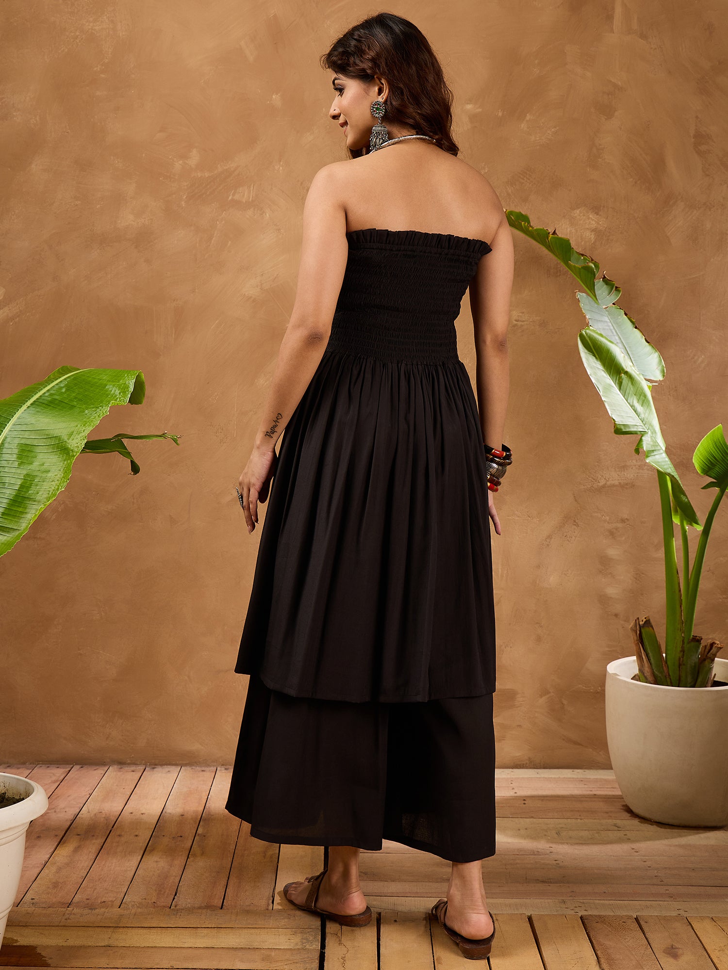 Black Silk Offshoulder Kurta Set