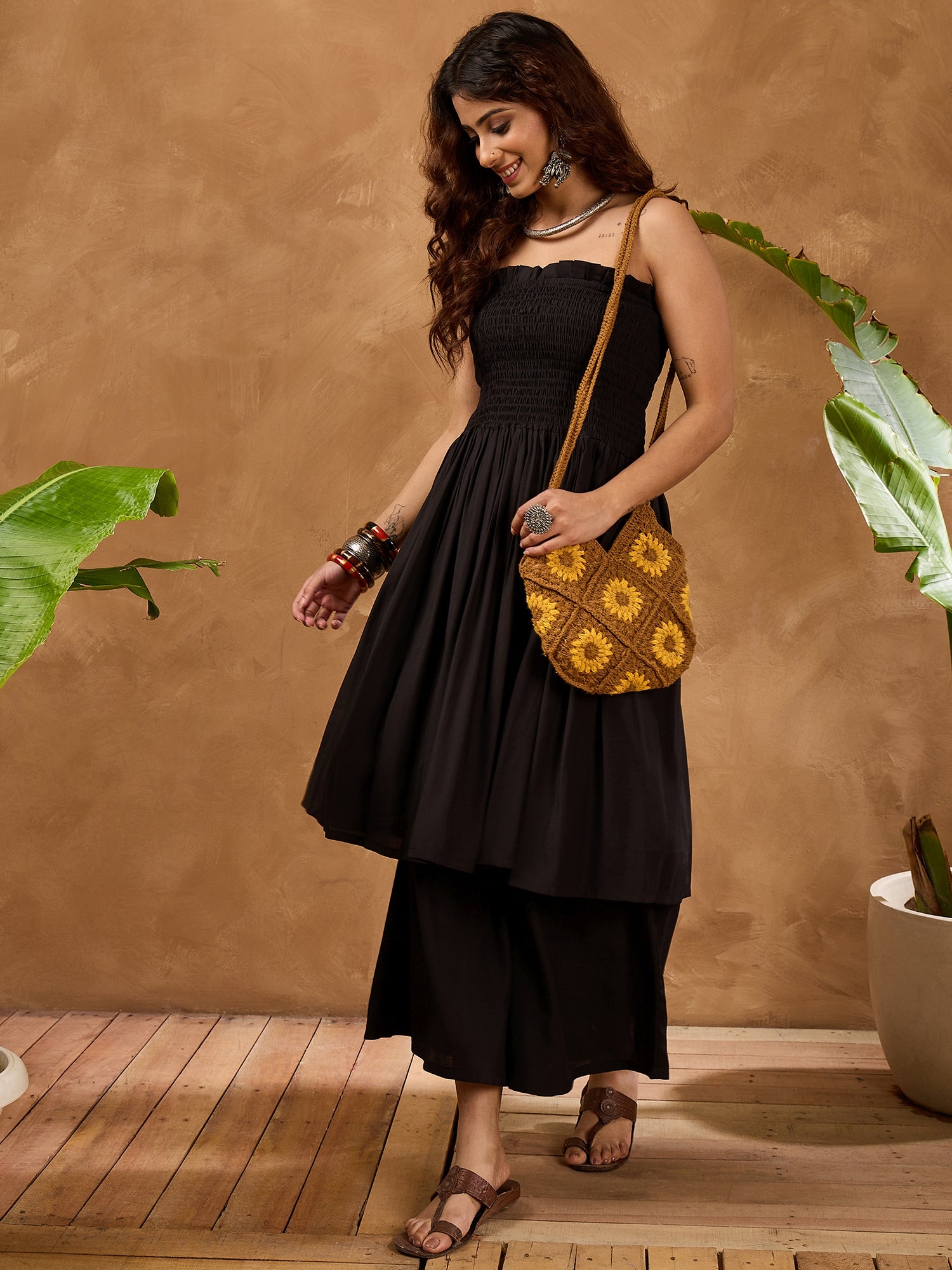 Black Silk Offshoulder Kurta Set