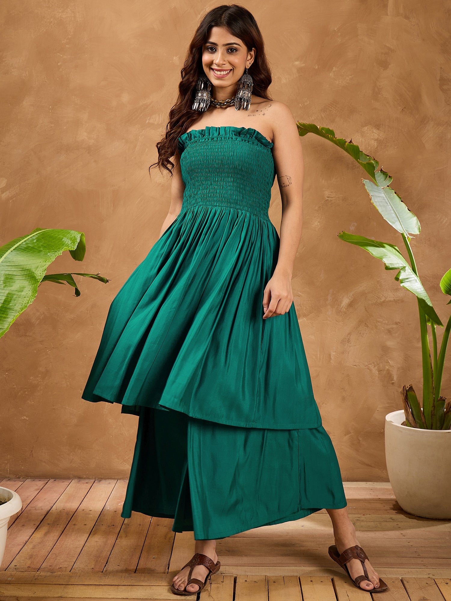 Teal Silk Offshoulder Kurta Set