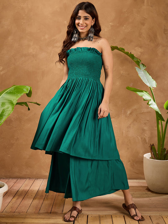 Teal Silk Offshoulder Kurta Set