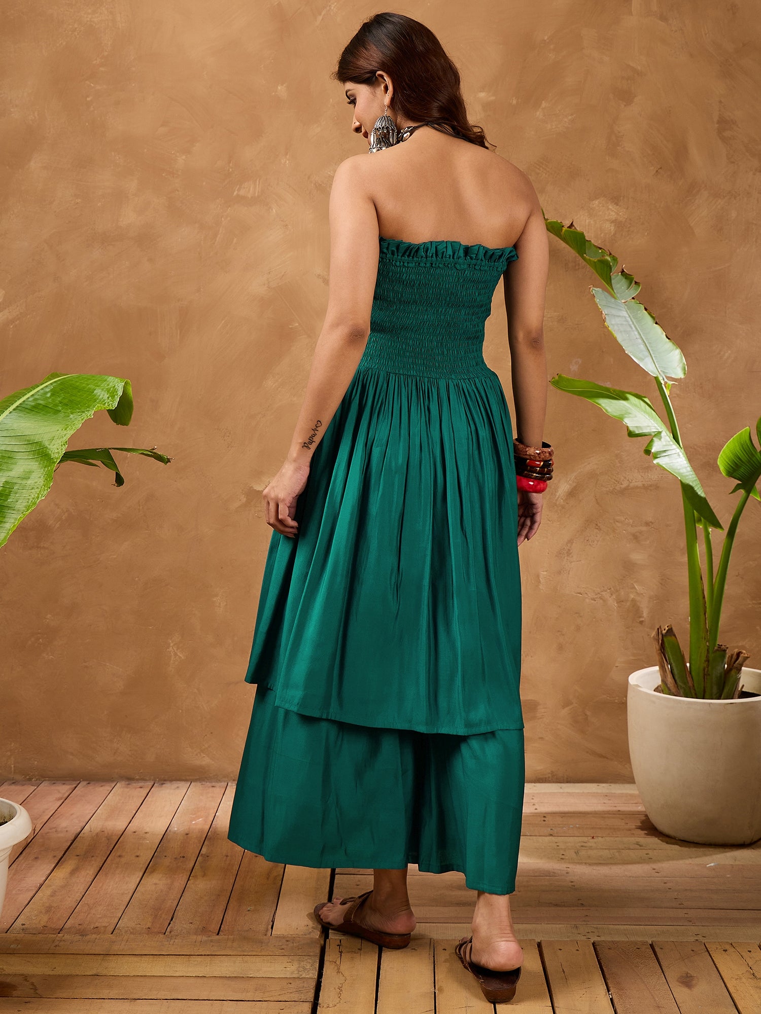 Teal Silk Offshoulder Kurta Set