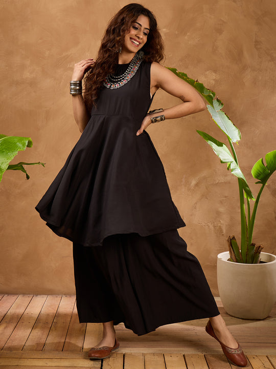 Black Silk Boho Kurta Set