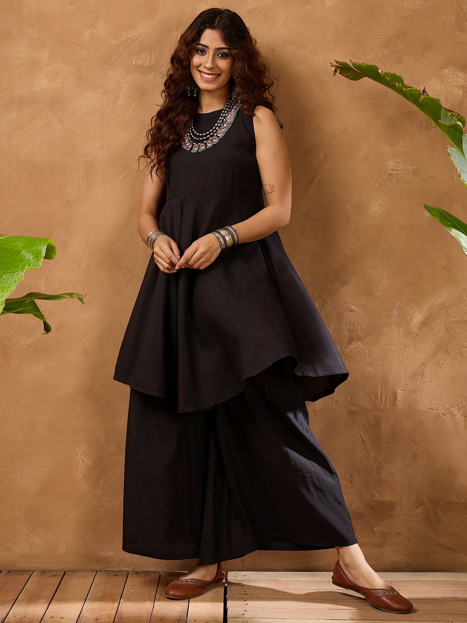 Black Silk Boho Kurta Set