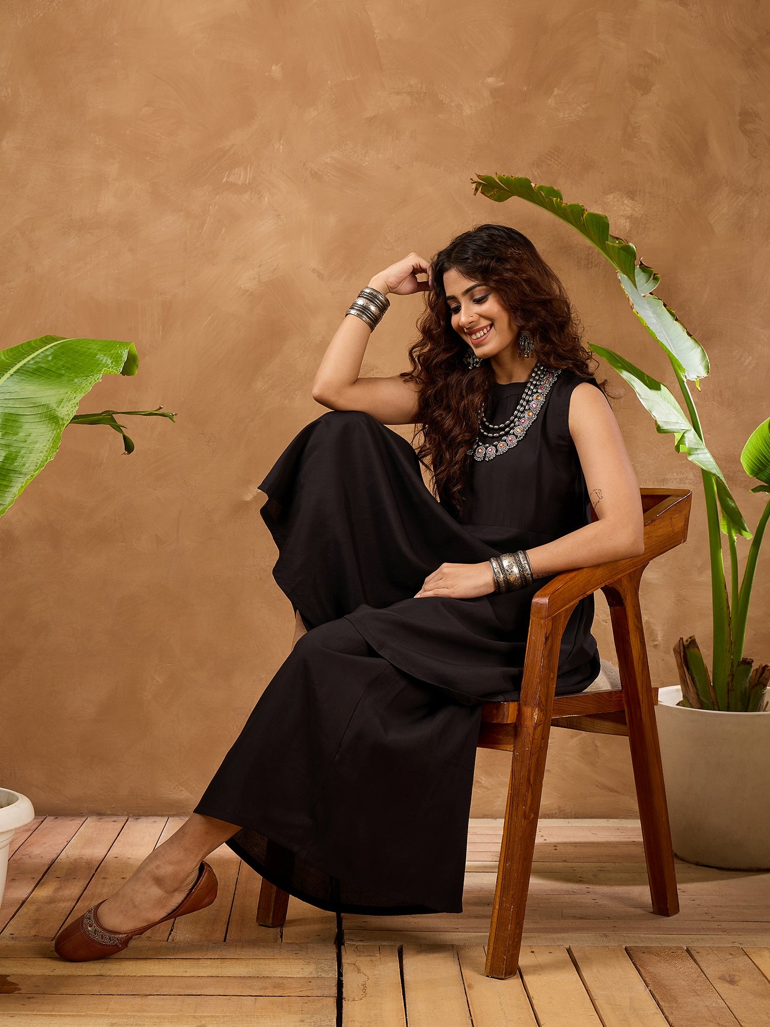 Black Silk Boho Kurta Set